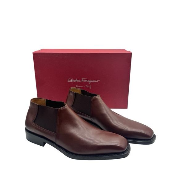 Salvatore Ferragamo Dialogo Men's Leather Chelsea Shoes Brown 8.5 D Italy